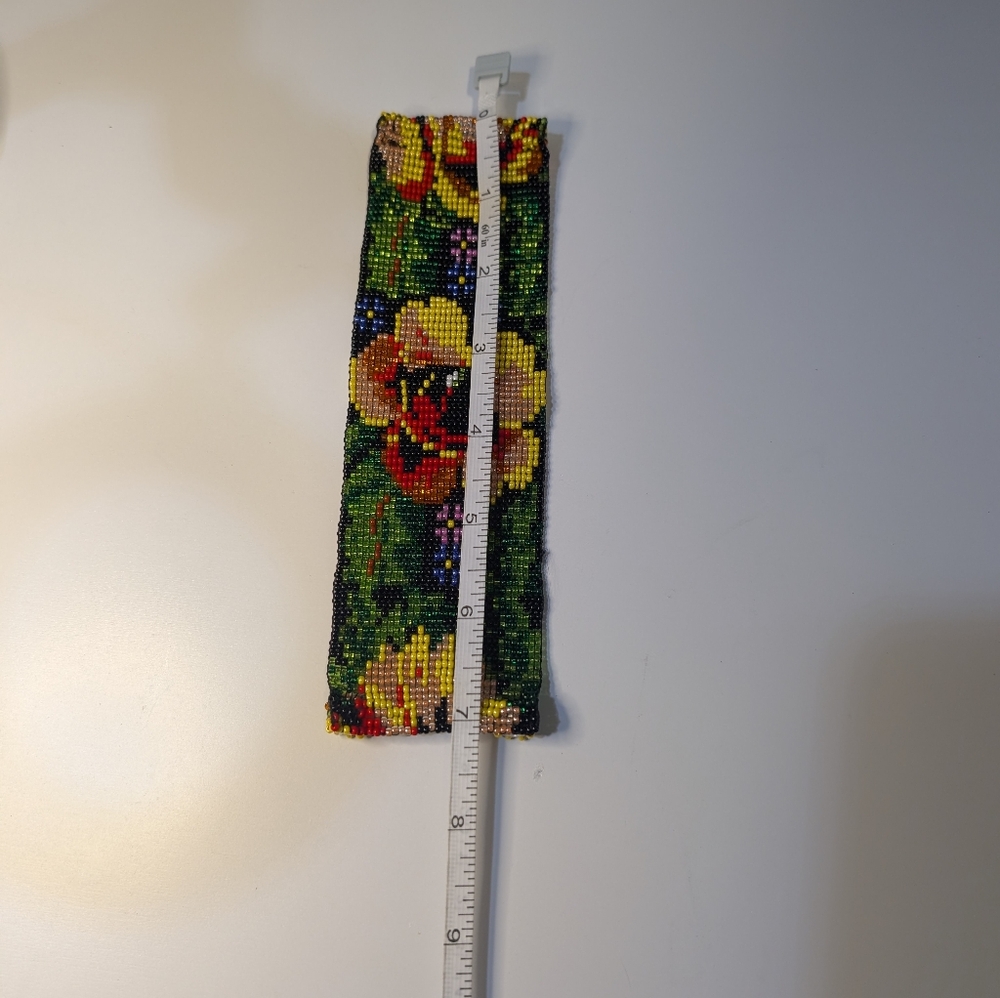 Wide Beaded Cuff Bracelet – Colorful Floral Design - Picture 5 of 7